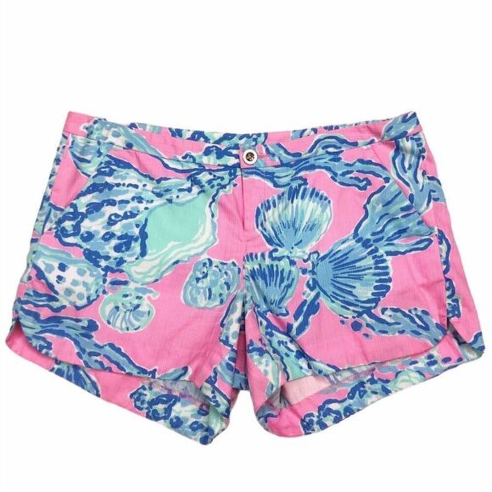 Lilly Pulitzer Adie Shorts Pink Pout Barefoot Princess Blue Shell Size 4